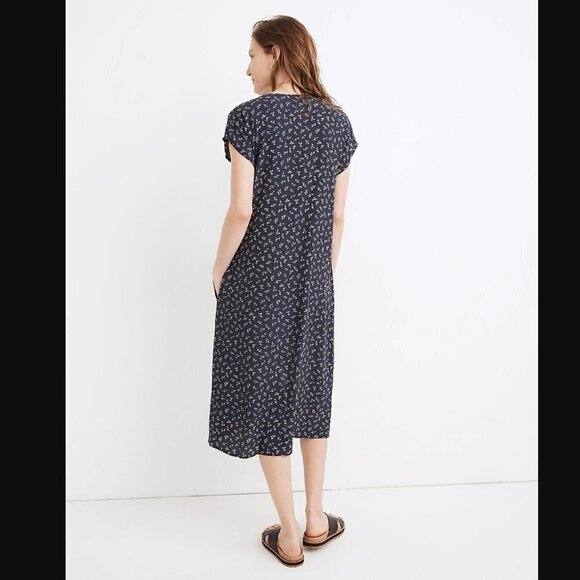 MADEWELL Easy Midi Dress in Spring Fling Women's Size Medium Blue Ditsy Floral - Picture 4 of 10